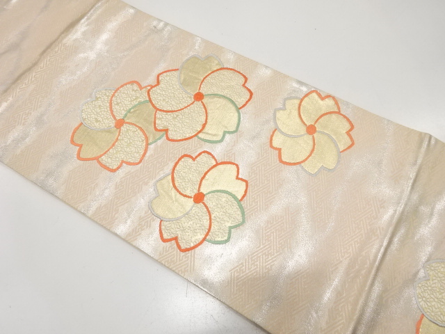 アンティーク　霞に桜模様織り出し袋帯（材料）